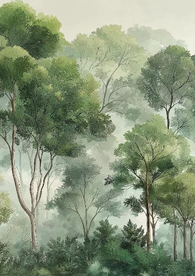 Papier peint forêt verdoyante arbres majestueux