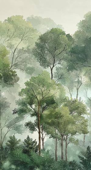 Papier peint forêt verdoyante arbres majestueux