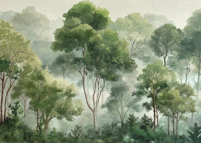 Papier peint forêt verdoyante arbres majestueux