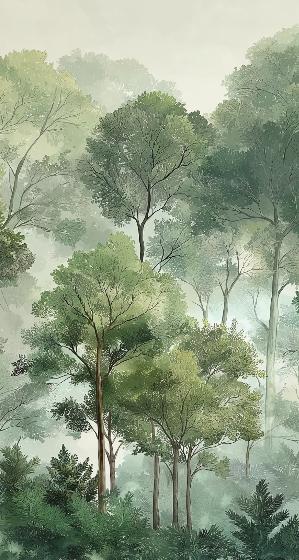 Papier peint forêt verdoyante arbres majestueux