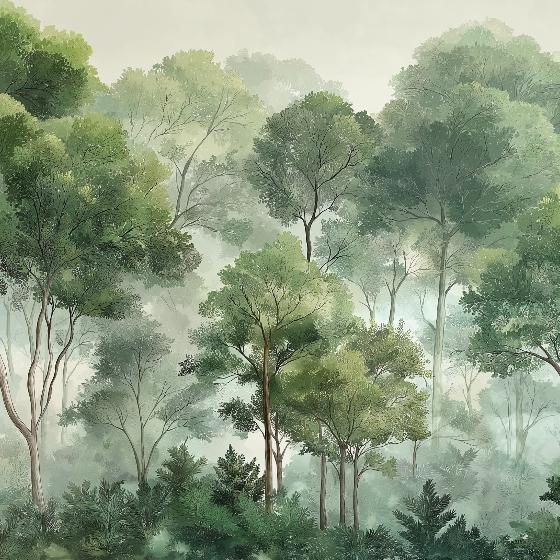Papier peint forêt verdoyante arbres majestueux