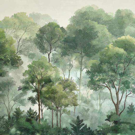Papier peint forêt verdoyante arbres majestueux