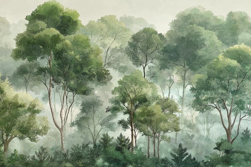 Papier peint forêt verdoyante arbres majestueux