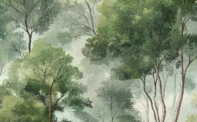 Papier peint forêt verdoyante arbres majestueux