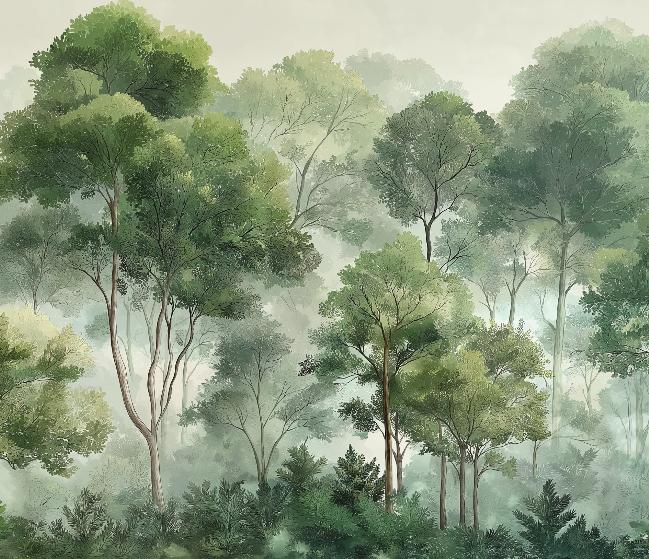 Papier peint forêt verdoyante arbres majestueux