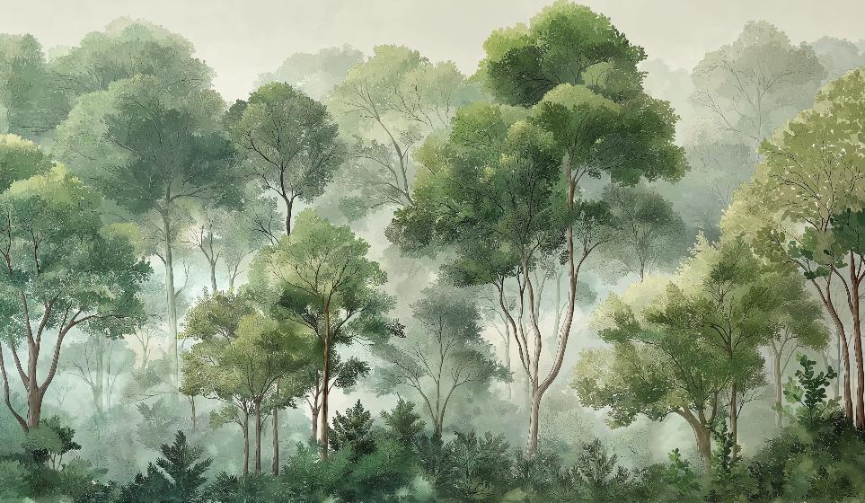 Papier peint forêt verdoyante arbres majestueux
