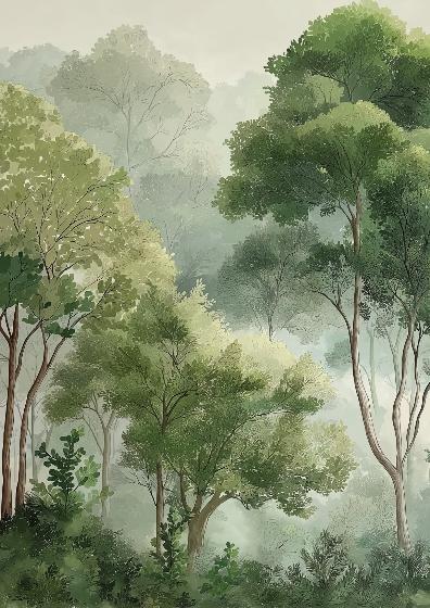 Papier peint forêt verdoyante arbres majestueux