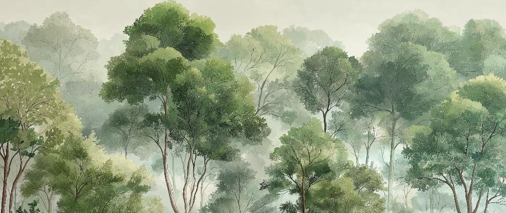 Papier peint forêt verdoyante arbres majestueux