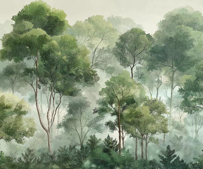 Papier peint forêt verdoyante arbres majestueux