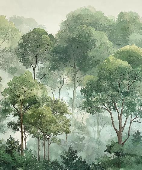 Papier peint forêt verdoyante arbres majestueux