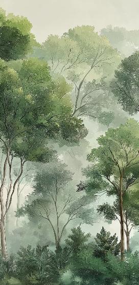 Papier peint forêt verdoyante arbres majestueux
