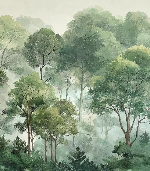 Papier peint forêt verdoyante arbres majestueux