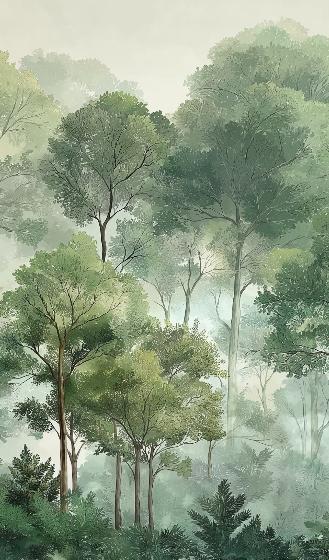 Papier peint forêt verdoyante arbres majestueux