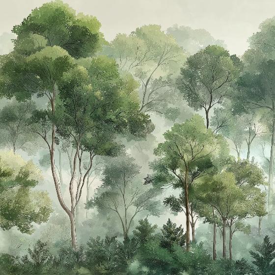 Papier peint forêt verdoyante arbres majestueux