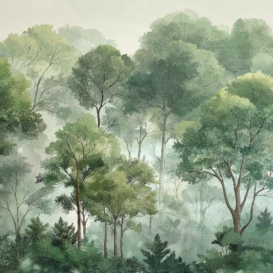 Papier peint forêt verdoyante arbres majestueux