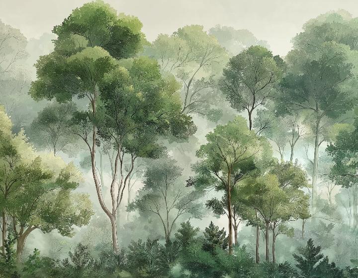 Papier peint forêt verdoyante arbres majestueux