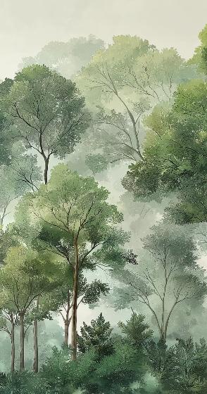 Papier peint forêt verdoyante arbres majestueux