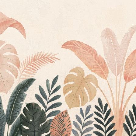 Papier peint feuillage tropical pastel