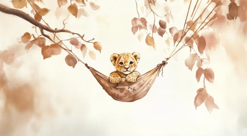 Papier peint lionceau bébé lion dans un hamac