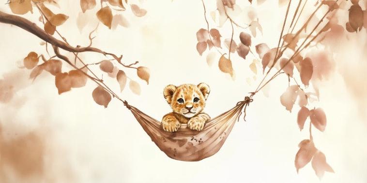 Papier peint lionceau bébé lion dans un hamac