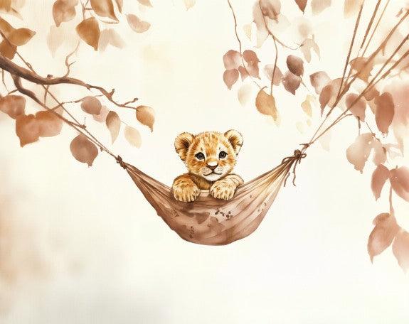 Papier peint lionceau bébé lion dans un hamac