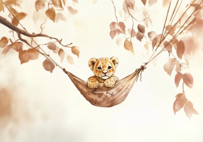 Papier peint lionceau bébé lion dans un hamac