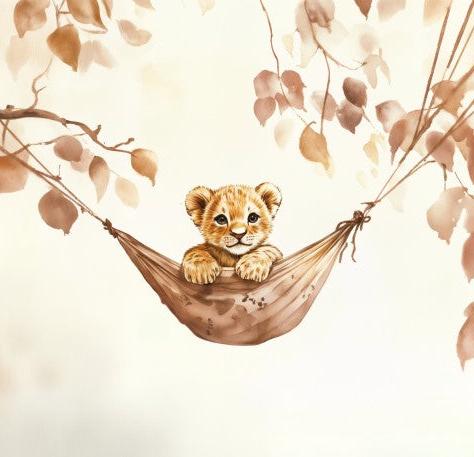 Papier peint lionceau bébé lion dans un hamac