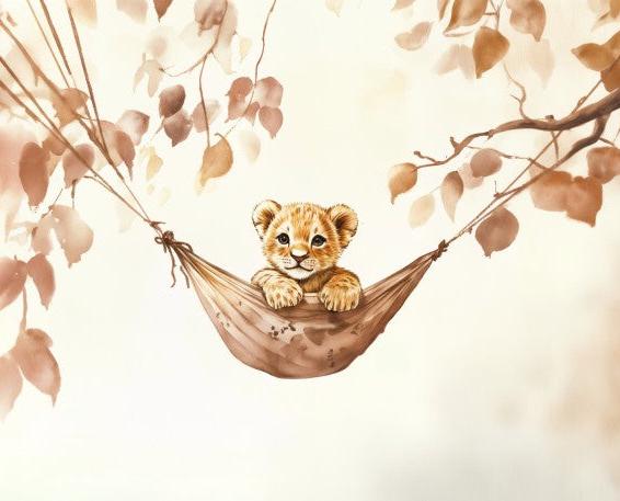 Papier peint lionceau bébé lion dans un hamac