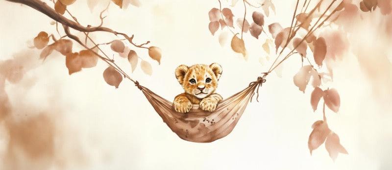 Papier peint lionceau bébé lion dans un hamac
