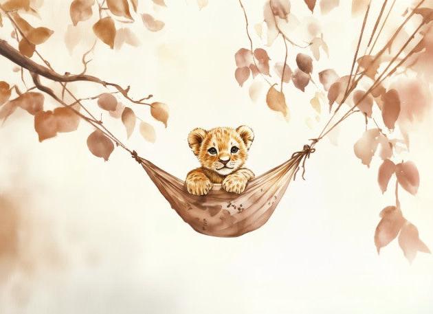Papier peint lionceau bébé lion dans un hamac