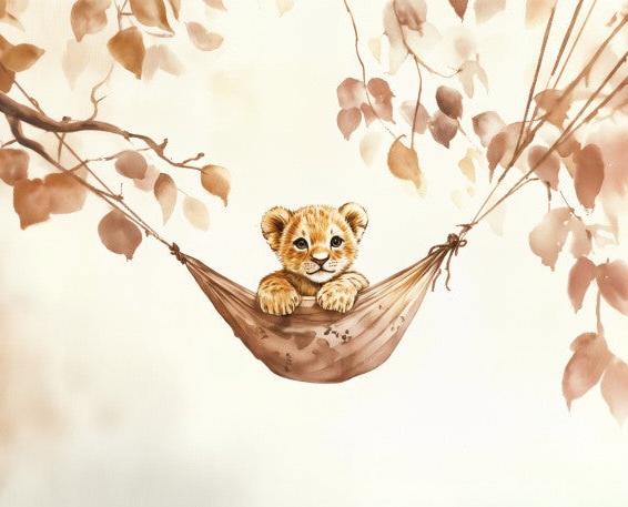 Papier peint lionceau bébé lion dans un hamac