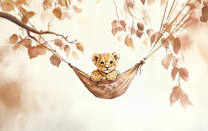 Papier peint lionceau bébé lion dans un hamac