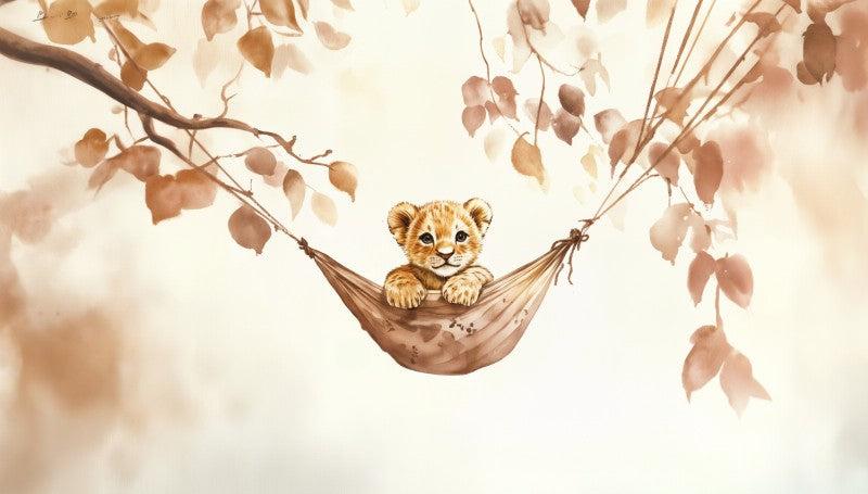 Papier peint lionceau bébé lion dans un hamac