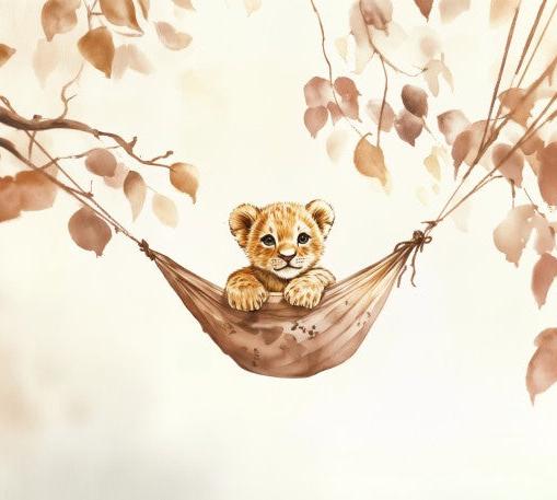 Papier peint lionceau bébé lion dans un hamac