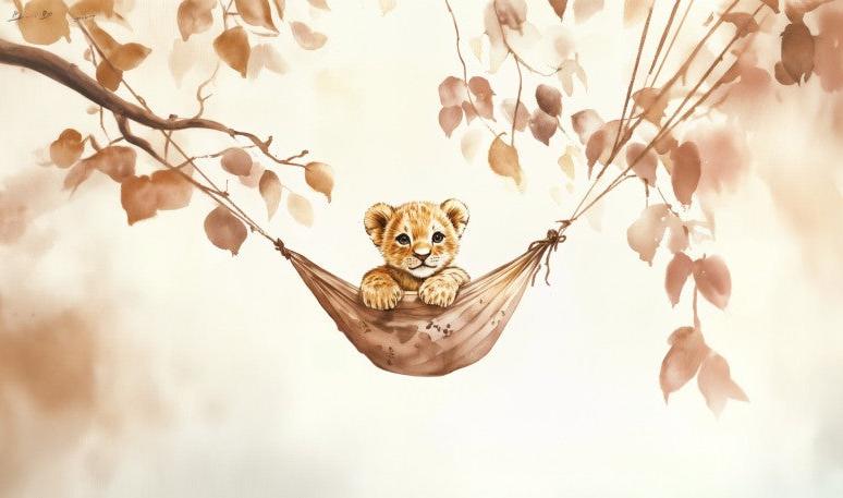 Papier peint lionceau bébé lion dans un hamac