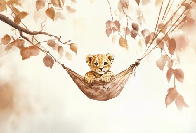 Papier peint lionceau bébé lion dans un hamac