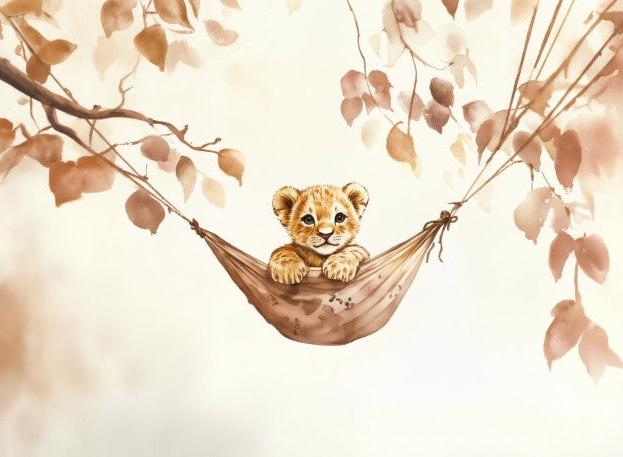 Papier peint lionceau bébé lion dans un hamac