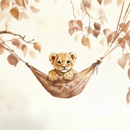Papier peint lionceau bébé lion dans un hamac