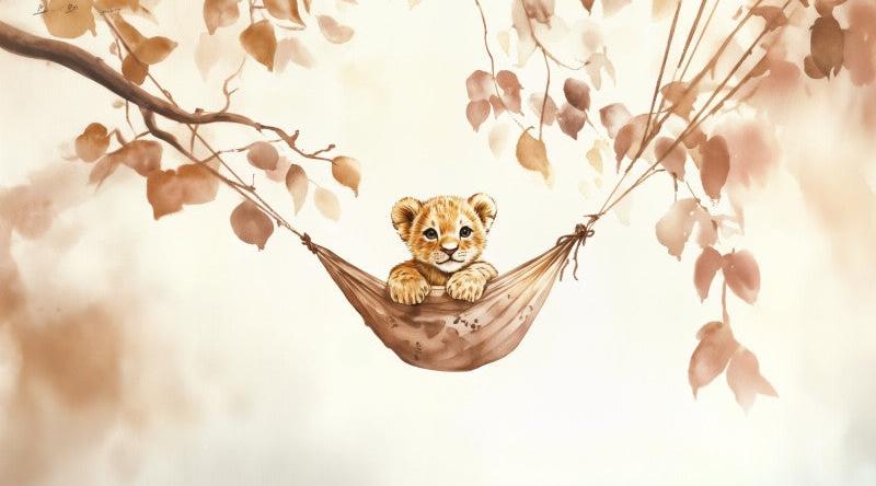 Papier peint lionceau bébé lion dans un hamac