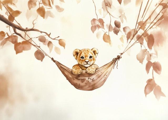 Papier peint lionceau bébé lion dans un hamac