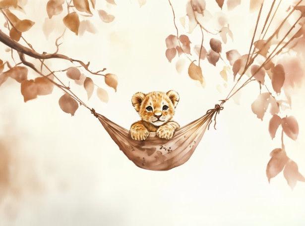 Papier peint lionceau bébé lion dans un hamac