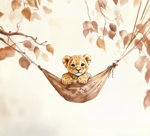 Papier peint lionceau bébé lion dans un hamac