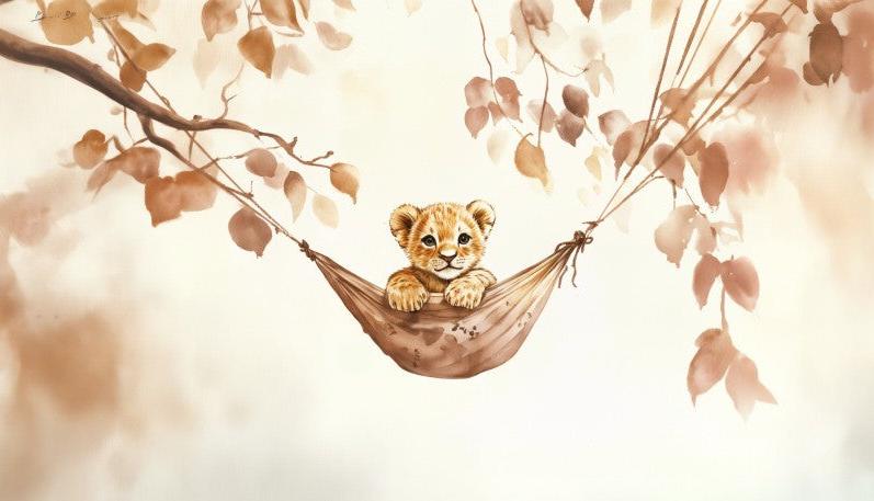 Papier peint lionceau bébé lion dans un hamac