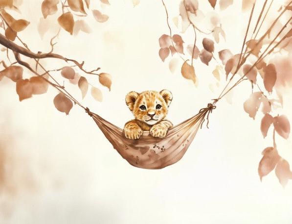 Papier peint lionceau bébé lion dans un hamac
