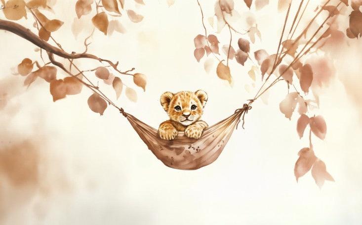 Papier peint lionceau bébé lion dans un hamac