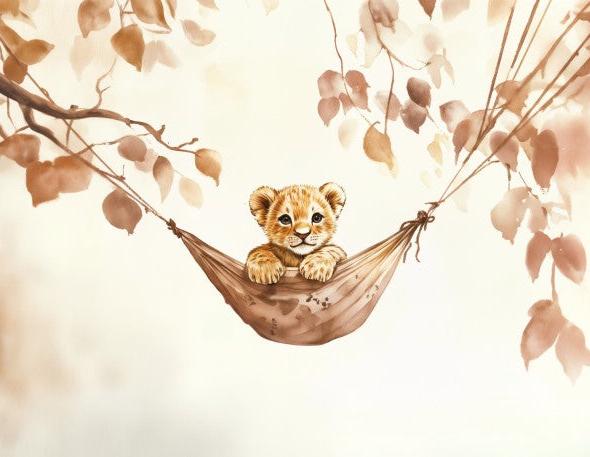 Papier peint lionceau bébé lion dans un hamac