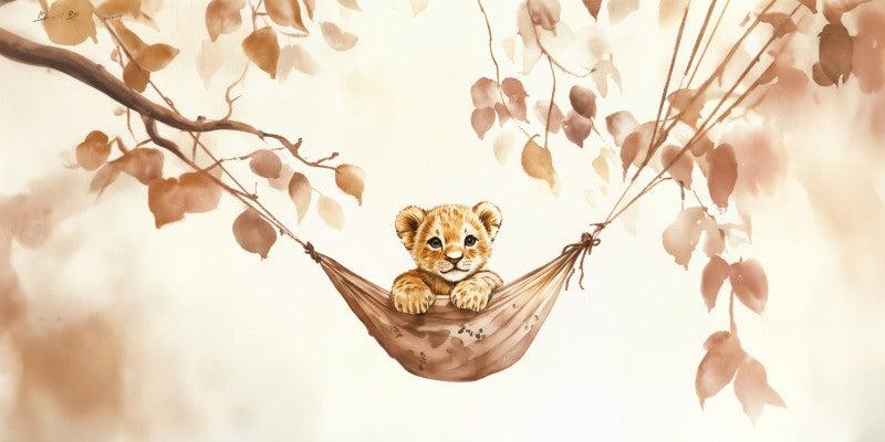 Papier peint lionceau bébé lion dans un hamac