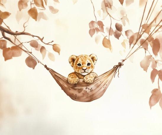 Papier peint lionceau bébé lion dans un hamac