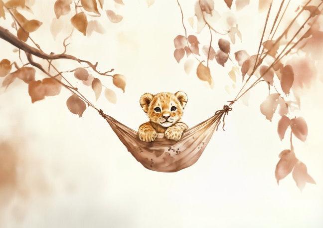 Papier peint lionceau bébé lion dans un hamac