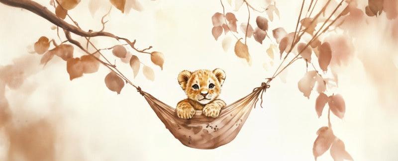 Papier peint lionceau bébé lion dans un hamac